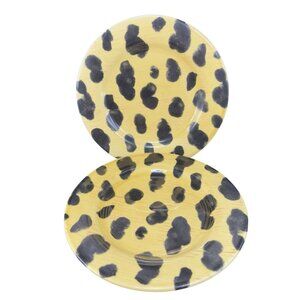 La Gioconda Cheetah Leopard Print Ceramic Hand Painted Italy Plates Dishes Set 2